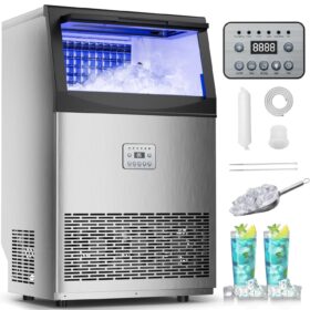 VIVOHOME 110 lbs/24H Commercial Ice Maker Machine, Stainless Steel Under Counter & Freestanding Ice Cube Maker with 33 lbs Storage, Self-Cleaning & Water Filter - Perfect for Home, Bar, Restaurant
