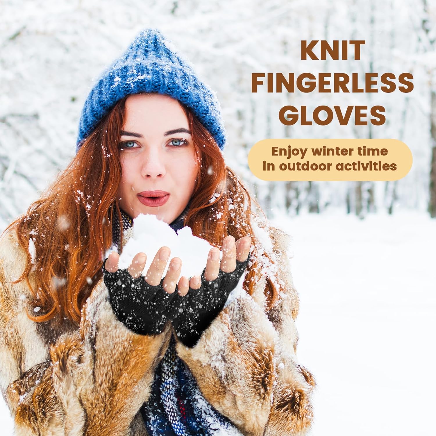 Pleneal Women's Thermal Knit Fingerless Gloves - Long Cuff Cold Weather Mittens for Typing & Driving