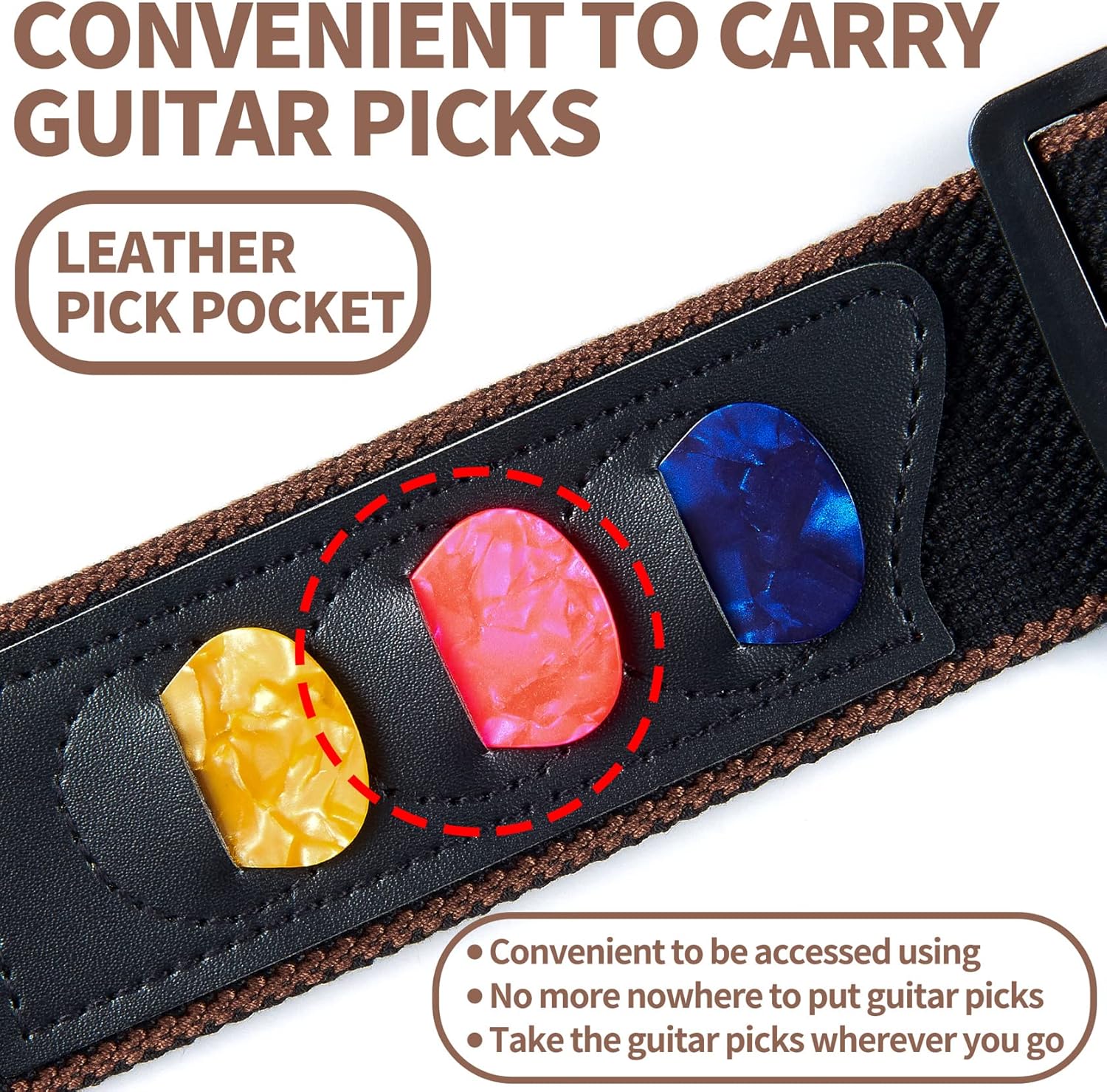 WOGOD Premium Adjustable Guitar Strap with Pick Holder – Universal Cotton Leather Strap for Acoustic, Electric & Bass Guitars