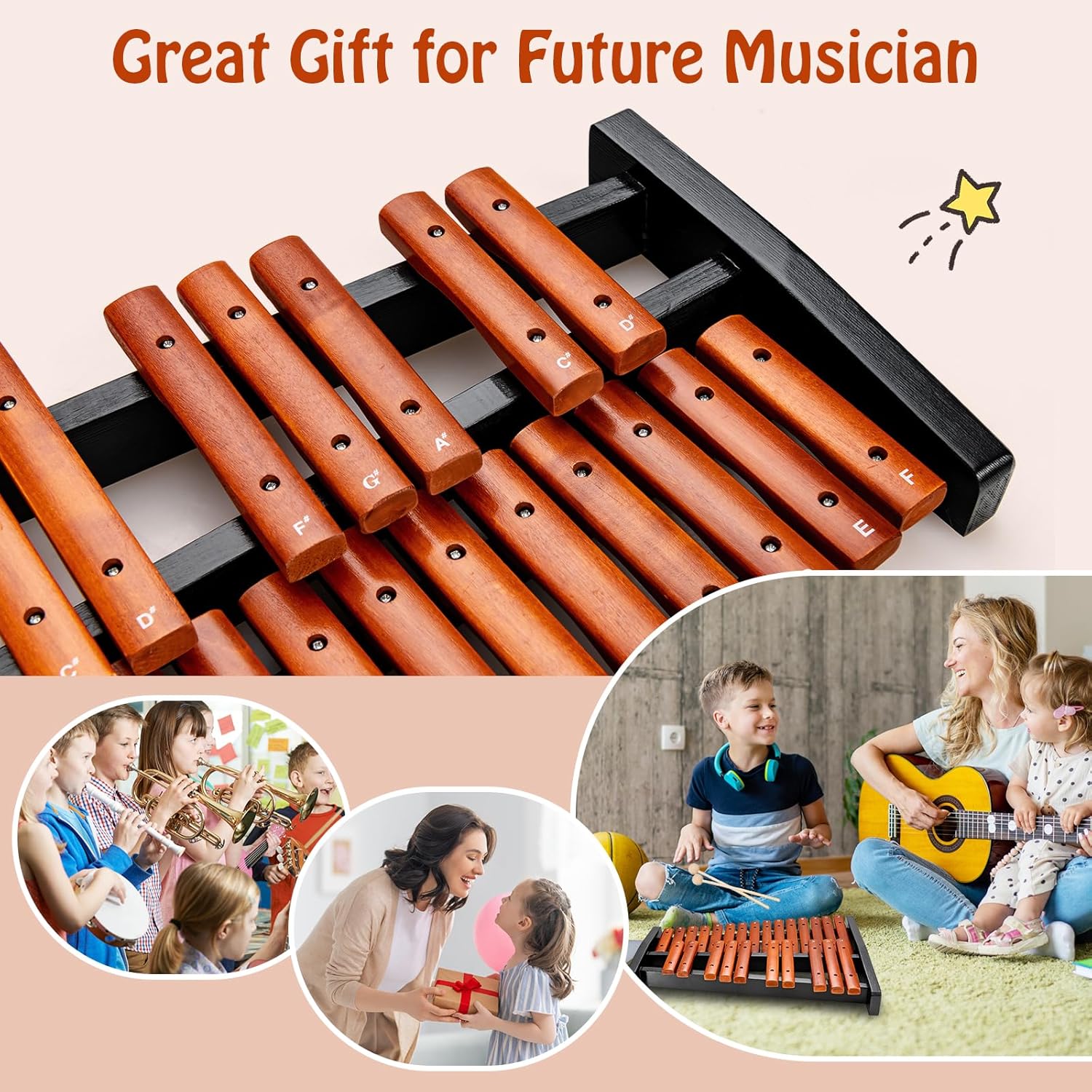 Costzon 25-Note Wood Xylophone - Portable Percussion Instrument with Mallets, Carrying Bag & Musical Chart for Beginners, Students & Band Practice
