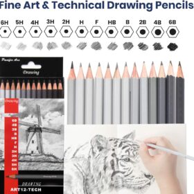 Pacific Arc Premium Graphite Drawing Pencils Set – 12 Pack Professional Sketching Kit (6B to 6H) for Artists, Drafting, and Shading