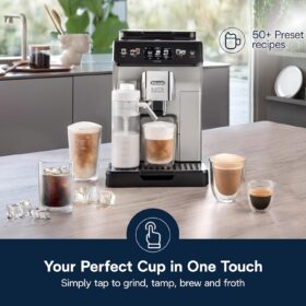 De'Longhi Eletta Explore Espresso Machine - Automatic Coffee Maker with Cold Brew, Hot & Cold Milk Frother, Conical Burr Grinder, and 50+ One-Touch Recipes, Black/Stainless Steel