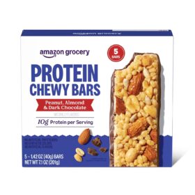 Amazon Grocery Protein Chewy Bars - Peanut, Almond & Dark Chocolate, 5 Count (7.1 oz Box)