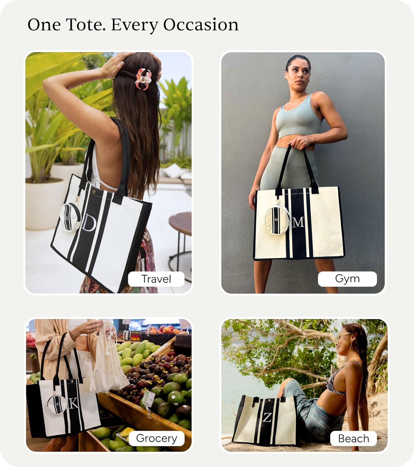 LEAFICO Initial Canvas Tote Bag – Personalized Monogram Shoulder Handbag | Unique Letter Print Gift for Women, Bridesmaids, & Birthdays