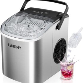 EUHOMY Ice Maker Machine for Countertop - 26lbs in 24Hrs, Portable Bullet Ice Maker with Self-Cleaning Function, LCD Digital Display, Ice Scoop & Basket, Perfect for Home, Kitchen, and Bar