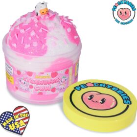 Peachybbies Strawberry Cow Cloud Slime - 7oz Handmade ASMR Scented Fidget Toy with Cow Charm - Stress Relief & Sensory Play for Kids