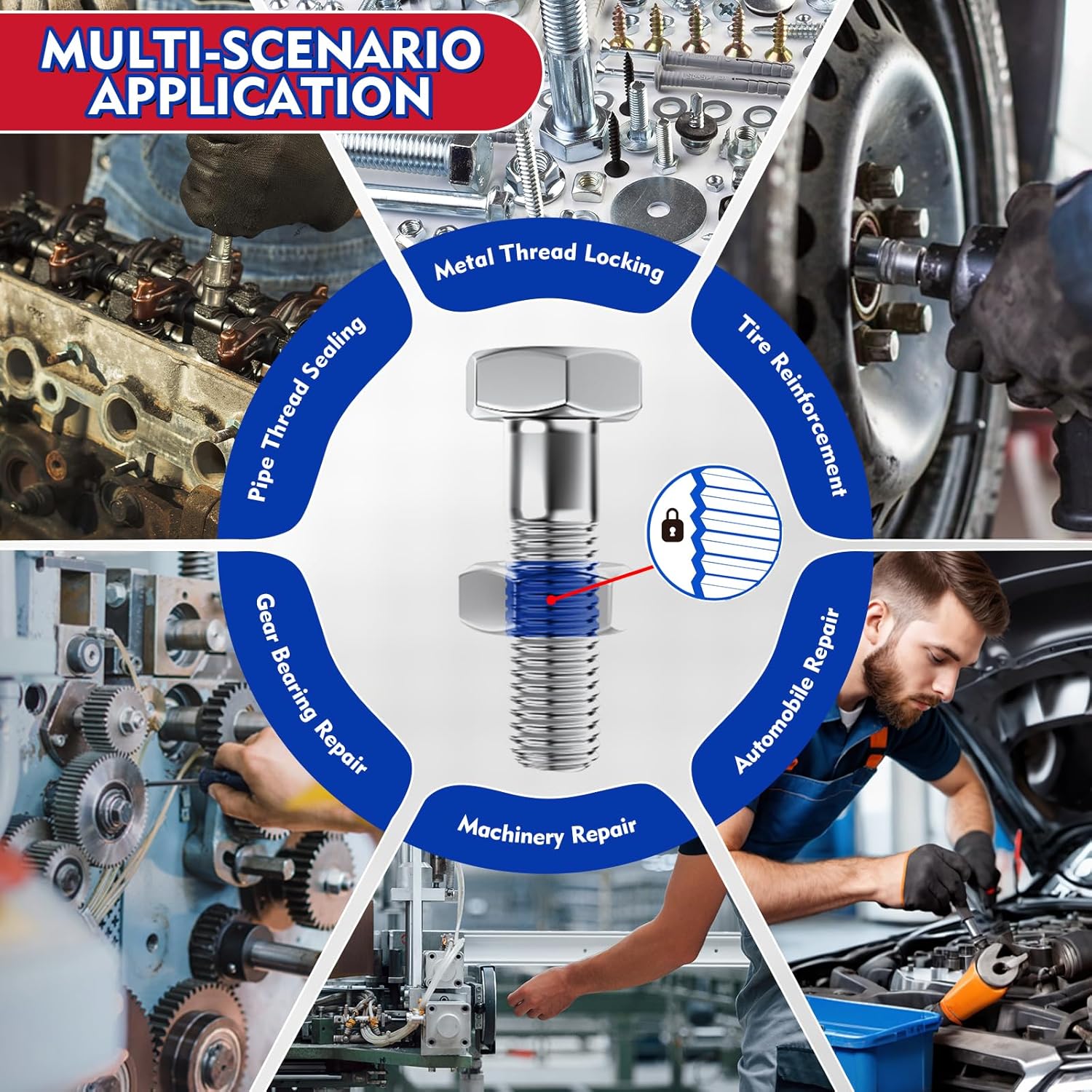 Dual Strength Threadlocker Set (50ml) – Blue Medium & Red High Strength Thread Lock Adhesive for Nuts, Bolts, and Fasteners – Resistant to Vibration, Leakage, and Corrosion