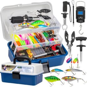 THKFISH 400Pc All-in-One Fishing Tackle Box Kit – Complete Bass Gear Set with Lures, Hooks, Weights, Pliers, and Scale