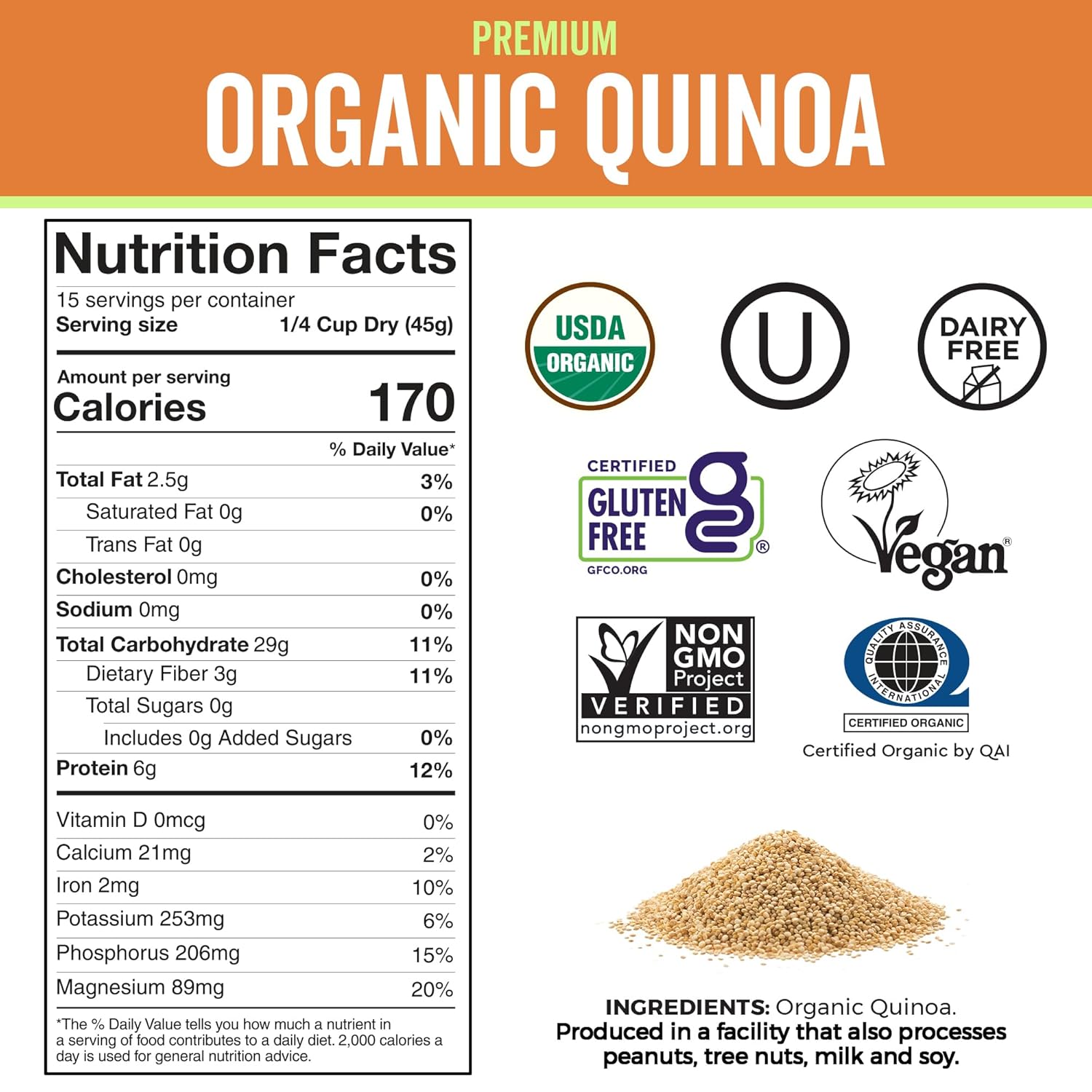 Viva Naturals Organic White Quinoa – 24 oz (1.5 lb) | Pre-Washed, USDA Certified, Gluten-Free & Non-GMO Plant Protein