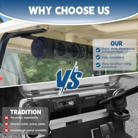 Heavy-Duty Adjustable Golf Cart Soundbar Mount - Universal T-Bracket Roof Support for SE18, SE26, SEB26 & SEDS32 Speakers (Black Steel)