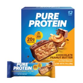 Pure Protein Chocolate Peanut Butter Bars – High Protein, Low Sugar Snack (12 Count) – 20g Protein, Gluten Free