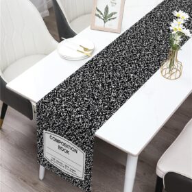 Composition Notebook Table Runner – 13x72 Inch Back to School & Teacher Appreciation Party Decor – Linen Dining Room & Kitchen Tablecloth
