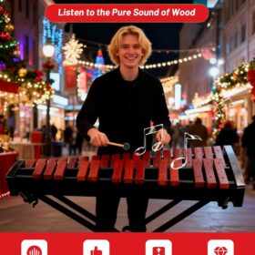Professional 32-Note Wooden Xylophone Set with Adjustable Stand & Bag – Portable Glockenspiel Percussion Kit with 2 Pairs of Mallets
