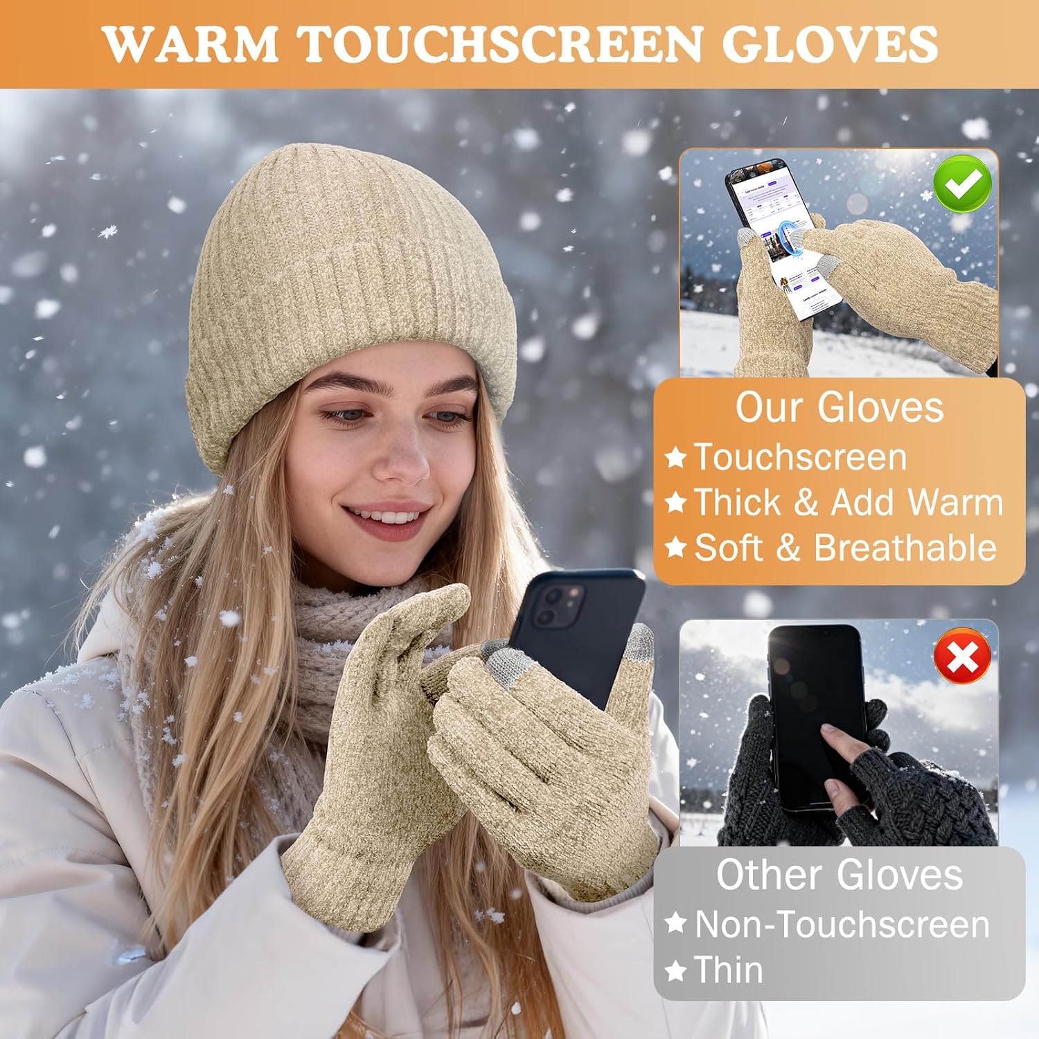 Fivali Winter Hat and Gloves Set for Men & Women – Windproof Thermal Beanie with Touchscreen Capabilities – Ideal for Skiing, Hiking, and Commuting