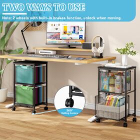 Mobile File Cabinet with 2 Drawers & Hanging File Folder Organizer – Rolling Under Desk Printer Stand with Lockable Wheels, Black