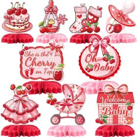 She's the Cherry on Top Baby Shower Decorations - 9Pcs Cherry Theme Honeycomb Centerpieces & Table Toppers for Girls Party