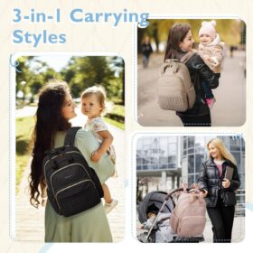 mommore Diaper Bag Backpack - Large 27L Stylish Travel Baby Bag with Insulated Pockets, Waterproof Changing Pad, and Stroller Straps (L-Black)