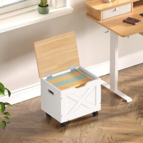 VASAGLE Rolling File Cabinet, Mobile Under Desk Storage Organizer with Locking Casters, Wood File Holder for Home Office, Letter/A4 Size, White and Natural