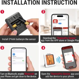 TempPro Smart Bluetooth Hygrometer Thermometer – 260FT Range Room Monitor with Data Export & Backlit Display