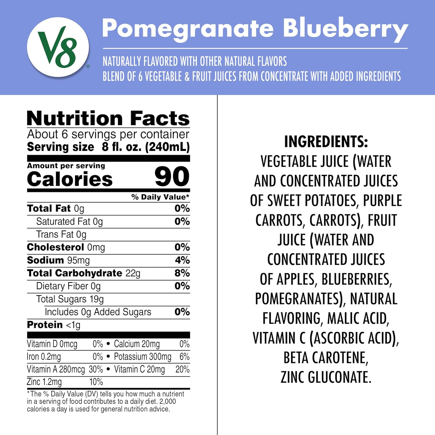 V8 100% Juice, Pomegranate Blueberry Blend, 46 Fl Oz Bottles (Pack of 2)