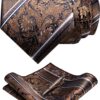 RBOCOTT Men's Silk Stripe Plaid Tie Set - Elegant Necktie, Pocket Square & Tie Clip Ensemble for Formal Weddings, Business & Groomsmen