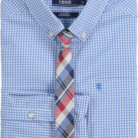 IZOD Boys' Long Sleeve Button-Down Uniform Shirt with Tie & Chest Pocket - Classic Dress Wear