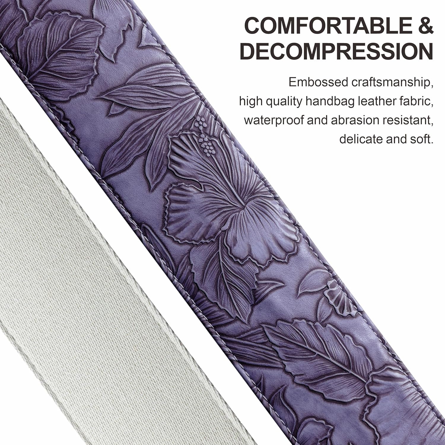 Nefelibata 2.3" Vintage Porter Style Guitar Strap with Pick Pocket – Vegan Leather Carving, Adjustable 42-66 inch (Purple)