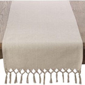 SARO LIFESTYLE 1835.N1672B Knotted Tassel Cotton Table Runner - Natural Farmhouse Decor, 16 x 72 Inches