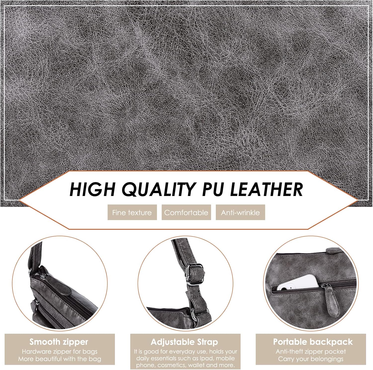 Angel Kiss Women's Crossbody Bag - Premium PU Leather Shoulder Purse with Adjustable Strap