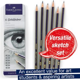 Faber-Castell Graphite Sketch Pencil Set – 6 Piece Artist Quality Drawing Kit (2H, HB, B, 2B, 4B, 6B) – Break-Resistant Leads for Sketching, Shading & Portraits