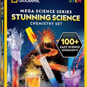 NATIONAL GEOGRAPHIC Stunning Chemistry Set – Mega Science Kit with 45 Easy Experiments, Volcano & Rocket Launch STEM Projects for Kids Ages 8-12