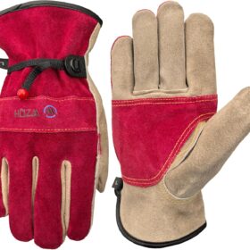 Women's Heavy Duty Leather Work Gloves - XL Rose Red & Grey Cowhide for Gardening, Welding, Construction, Farm & Ranch
