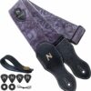 Nefelibata 2.3" Vintage Porter Style Guitar Strap with Pick Pocket – Vegan Leather Carving, Adjustable 42-66 inch (Purple)