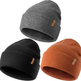 3-Pack Unisex Warm Knit Beanies - Double Layer Cuffed Skull Caps for Men & Women