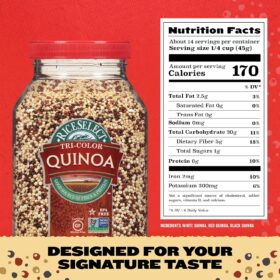 RiceSelect Tri-Color Quinoa Blend | 22oz Jar of Premium Gluten-Free Whole Grain | High Fiber & Protein Non-GMO Seed for Salads & Side Dishes