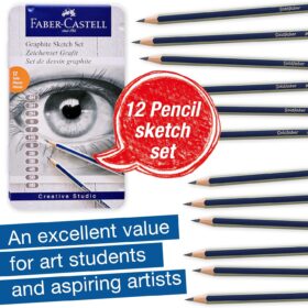 Faber-Castell Goldfaber Graphite Sketching Pencil Set (12 Count) - Professional Drawing Kit from 4H to 6B in Metal Tin