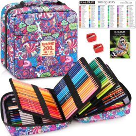 200-Piece Ultimate Colored Pencil Set for Artists – 180 Premium Colors + 12 Watercolor Pencils, Portable Case & Tutorial