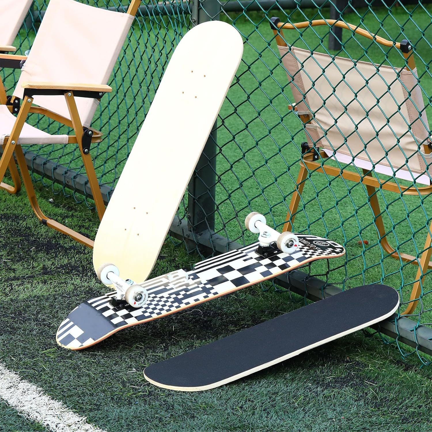 Meooeck 6-Pack Blank Skateboard Decks – 28x8 Inch 7-Ply Maple Wood with Grip Tape – DIY Painting Canvas & Double Kick Concave Board for Skating, Home Decor, and Art Projects