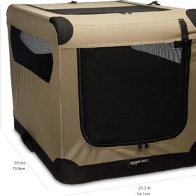 Amazon Basics 2-Door Portable Soft-Sided Folding Dog Travel Crate, Medium (Tan)
