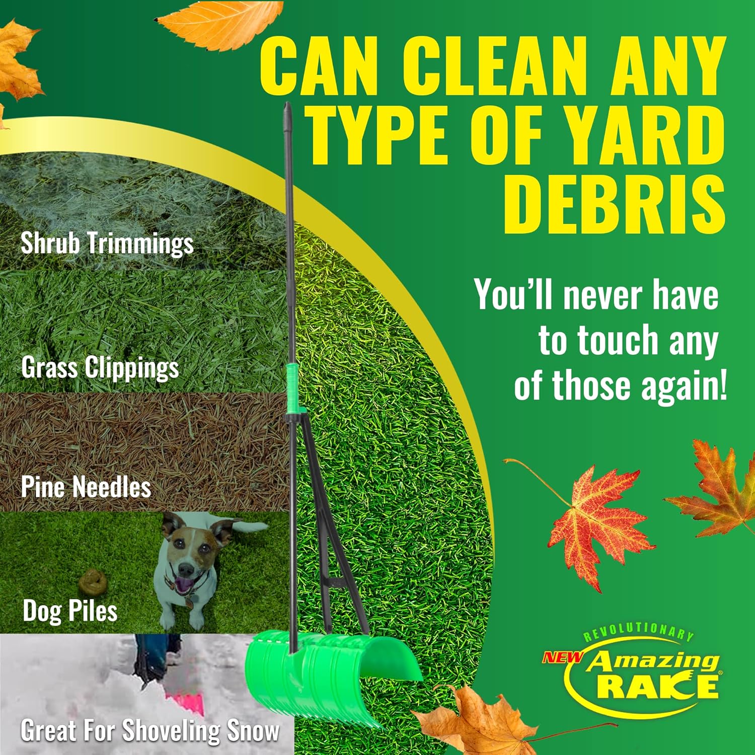 The Amazing Rake - 3-in-1 Ergonomic Garden Leaf Rake & Grabber Tool | Heavy Duty, No-Bend Lawn Scoop for Debris & Grass Collection