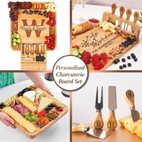 Personalized Bamboo Charcuterie Board Set – Engraved Large Cheese Board & Cutlery Tray – Unique Wedding, Housewarming & Anniversary Gift for Couples