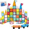134-Piece Magnetic Building Tiles Set – Large 3D STEM Stacking Blocks with 2 Cars & Idea Book