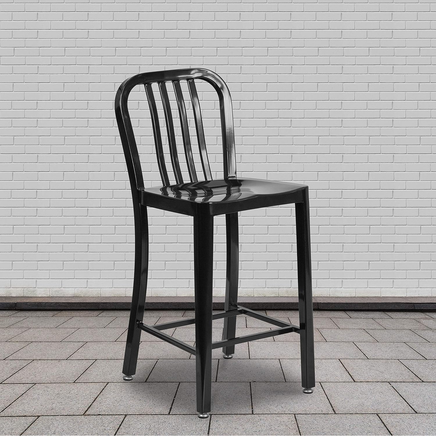 Flash Furniture Gael Commercial Grade 24-Inch Counter Stool (2-Pack) - Black Metal Indoor-Outdoor Bar Stool with Vertical Slat Back