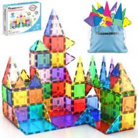 PicassoTiles 100-Piece Clear Magnetic Building Tiles Set – STEM Educational 3D Construction Blocks for Creative Play