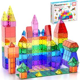 PicassoTiles 60 Piece Set – Clear Magnetic 3D Building Blocks for STEM Learning & Montessori Development
