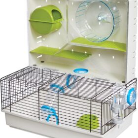 MidWest Homes for Pets Awesome Arcade Hamster Cage – Multi-Level Small Animal Habitat with Deep Base, Exercise Wheel, Water Bottle & Accessories (18.1" x 11.4" x 21.5")