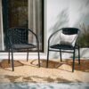 Set of 2 Commercial Stackable Rattan Chairs with Arms – Indoor & Outdoor Black Wicker Restaurant Patio Dining Seating