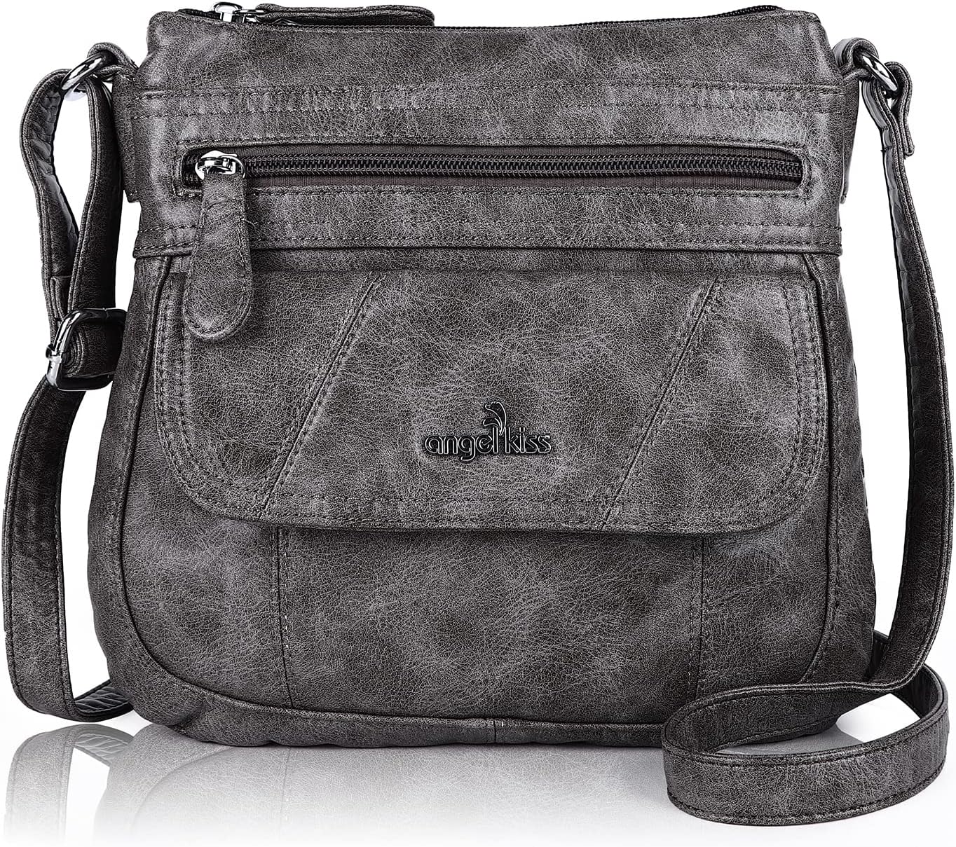 Angel Kiss Women's Crossbody Bag - Premium PU Leather Shoulder Purse with Adjustable Strap