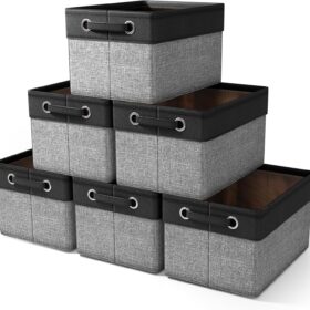 Sorbus Large Collapsible Storage Bins - 6 Pack Decorative Fabric Baskets with Handles - Foldable Organizers for Closet, Shelves, Nursery & Cubbies (15 Inch, Cotton Jute Blend)