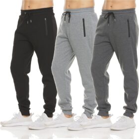 PURE CHAMP Men's Fleece Joggers Sweatpants - 3 Pack Athletic Active Joggers with Zipper Pockets & Drawstring